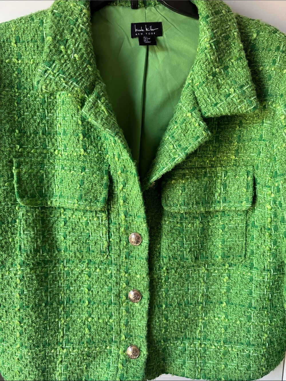 Nicole Miller Lime Green Tweed Boxy Blazer - Picture 5 of 6